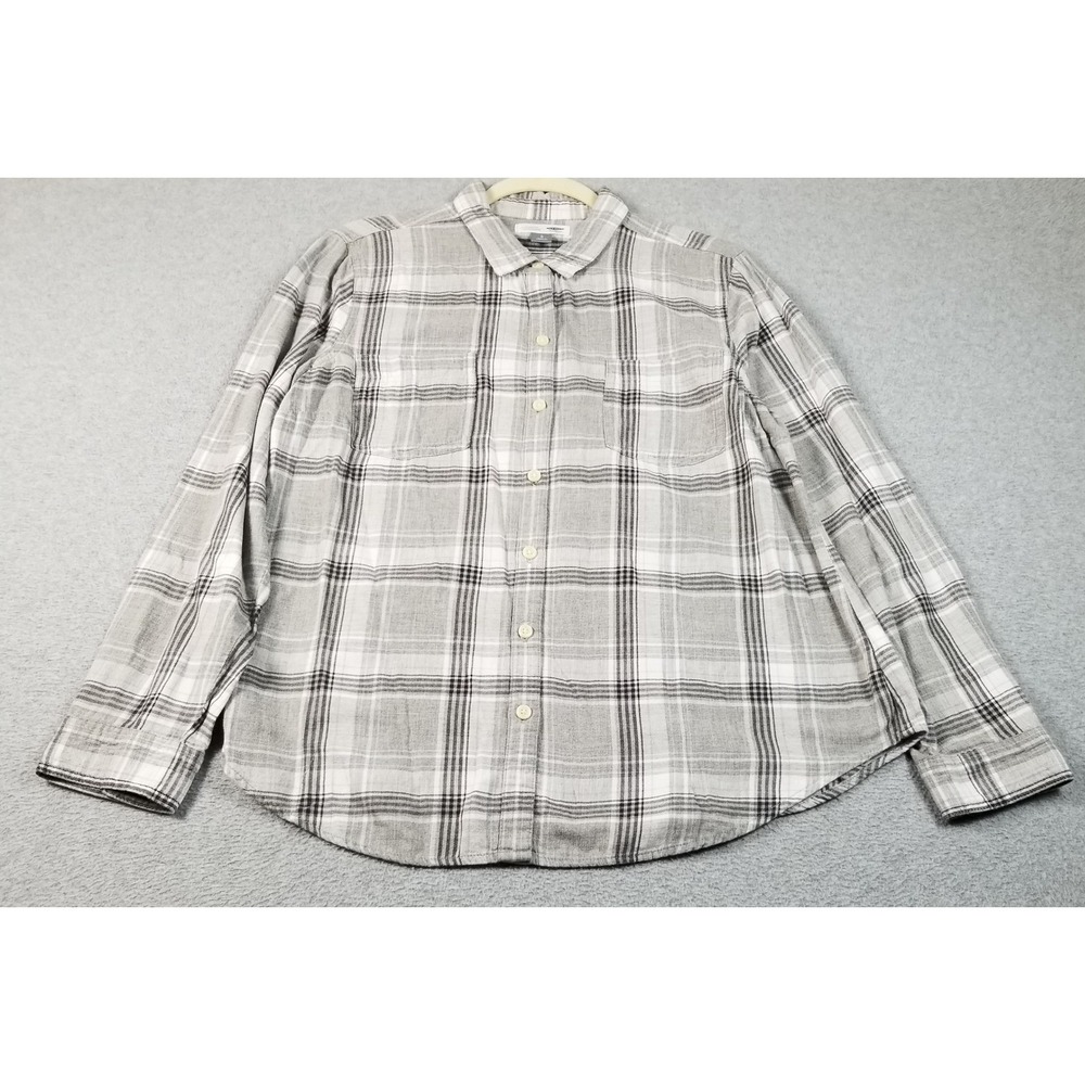 Old Navy Button Up Shirt Womens Large Gray Plaid Lightweight Flannel Casual Fall